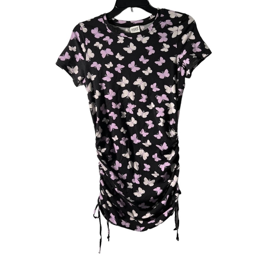 Pink by Victoria Secret Black with Butterflies Short Sleeve Dress Size Small